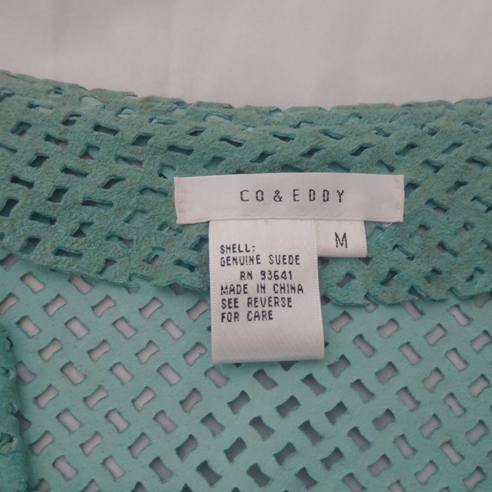 Vintage Suede Jacket perforated (like laser cut) w/ hook & eye closure, unique - Picture 12 of 12
